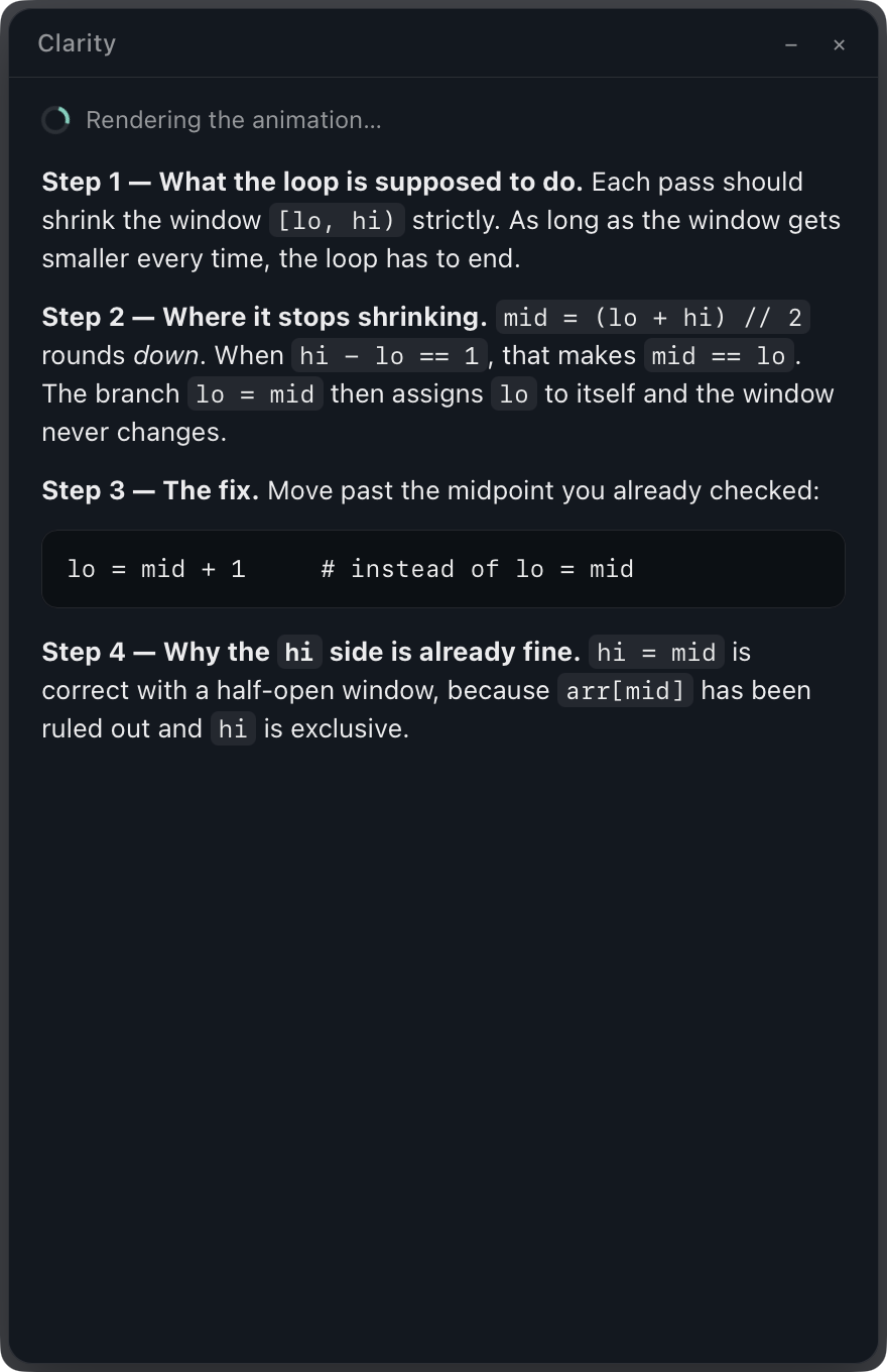 The result window with the explanation